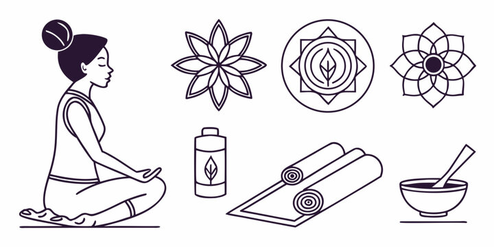 Black line of yoga and wellness line black meditation woman
