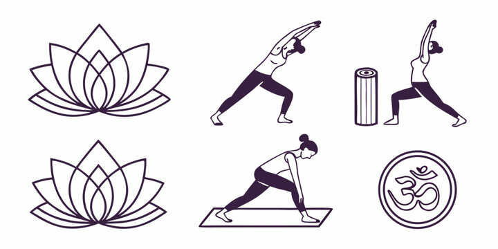Yoga with lotus flowers and om symbol fitness