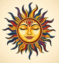Fototapeta premium Minimalistic sun illustration featuring a joyful face.