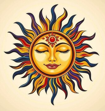 Minimalistic sun illustration featuring a joyful face.