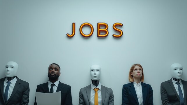 Humanoid robot joining the workforce concept, human and robot collaboration and workplace automation
