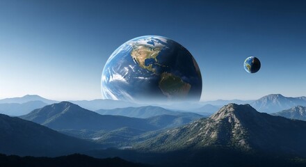 Planets above mountains illustration