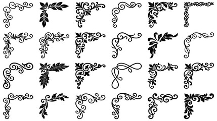 Collection of ornamental floral corners with baroque filigree and swirl leaf motifs for decorative borders © Design Paradise