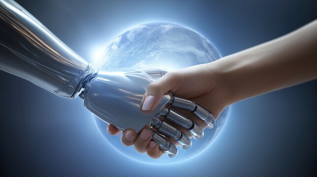 Human and robot handshake for post-AGI economy and future society