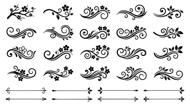 Elegant collection of Japanese cherry blossom floral swirls and decorative dividers for invitation design