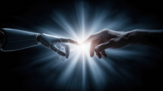 AGI-driven business growth and autonomous AI strategy, humanoid robot guiding performance increase concept