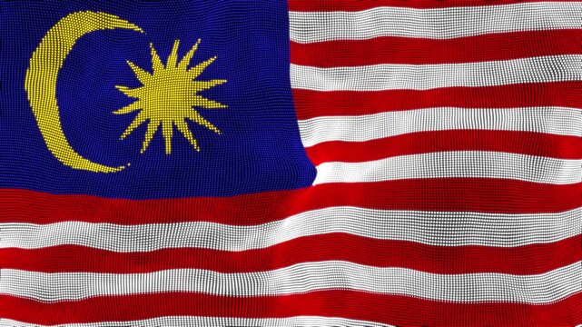 Seamless Loop of Malaysia Flag Waving Against Blue Sky Background. Cinematic Close-up of Jalur Gemilang National Flag Motion Graphic