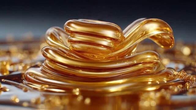 Golden Honey Swirl: The macro shot of liquid gold, a swirl of honey, exudes natural sweetness and the essence of pure indulgence. Every delicate curve and shimmering droplet captures the heart.