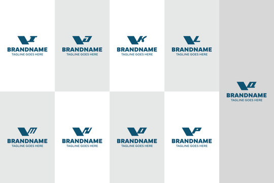 Letters VI VJ VK VL VM VN VO VP VQ Monogram Logo Set, for IV JV KV LV MV VN OV PV QV Initials Brand