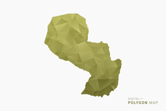 Paraguay polygon map vector illustration in low poly geometric style, soft pastel colors with Olive green, clean silhouette on solid background, ideal for infographic.