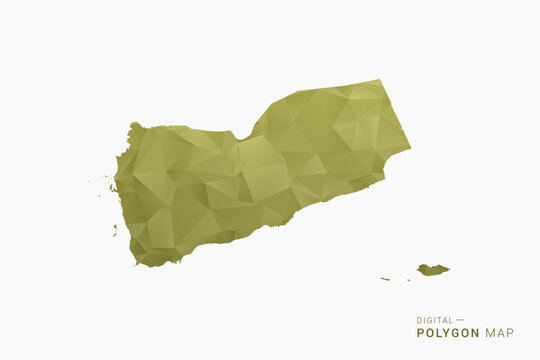 Yemen polygon map vector illustration in low poly geometric style, soft pastel colors with Olive green, clean silhouette on solid background, ideal for infographic.