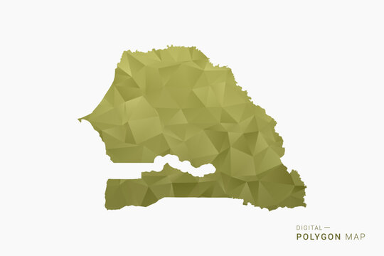 Senegal polygon map vector illustration in low poly geometric style, soft pastel colors with Olive green, clean silhouette on solid background, ideal for infographic.