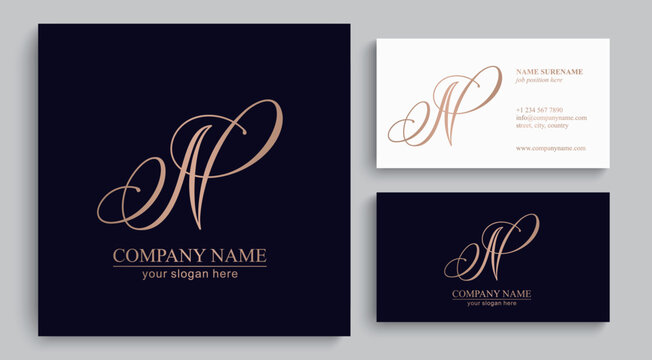 Elegant N letter logo monogram in luxury style with flowing calligraphy lines, premium branding template for boutique, beauty salon and wedding business 