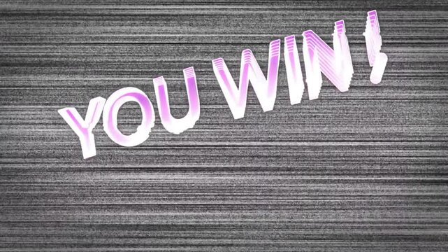 You win text animation over static television screen background