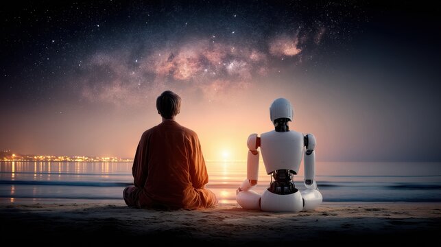 Mindfulness with AI Companion, Human and Robot Meditation Under the Milky Way