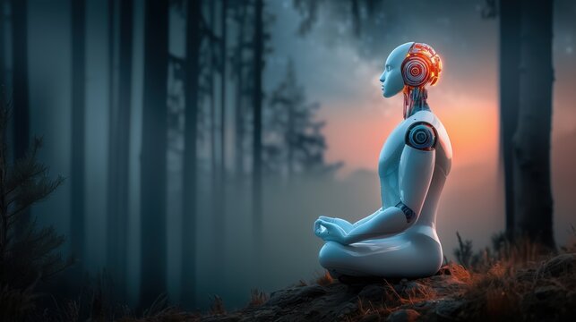 AI consciousness and humanoid robot mindfulness, AGI future concept