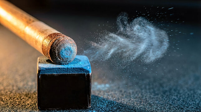 Cue Tip on Blue Chalk with Dust Swirl Macro