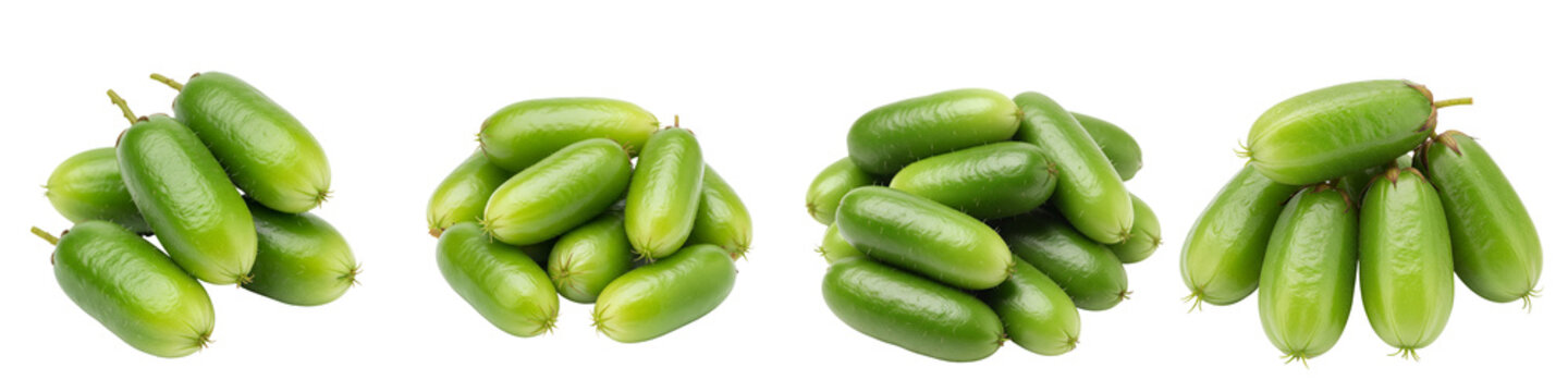 Four Bunches of Fresh Green Bilimbi Fruits Isolated on White Background.