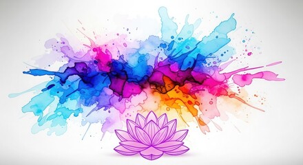 Fototapeta premium Vibrant watercolor art of a lotus flower with abstract colorful background