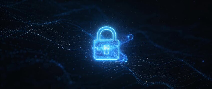 Cyber security data protection digital lock encryption network safety technology privacy firewall internet safety glowing padlock icon access control secure connection future abstract blue background