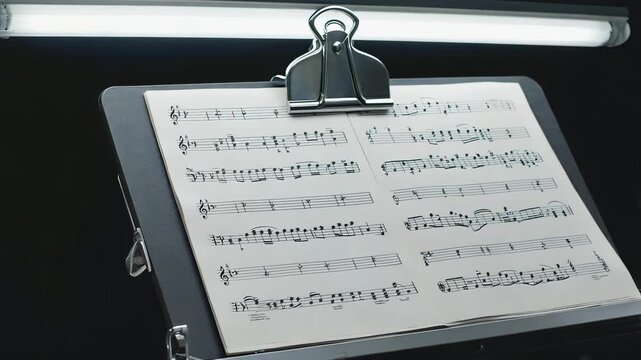 Sheet Music on Stand: Classical Music Notation, Musical Score, Performance, Practice, Education, Composition, and Musical Learning Concept.