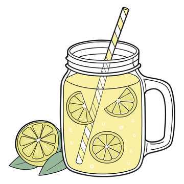 Refreshing mason jar lemonade isolated on white background vector illustration