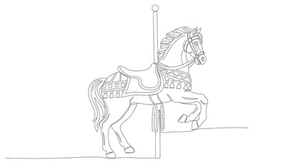 Carousel Horse Outline Drawing, Vintage Amusement Park Ride, Equestrian Art © Azizi