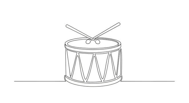 Drum and Drumsticks - Simple Line Art Illustration