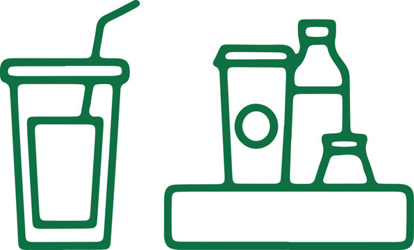 Illustration of a beverage tray with drink containers and a straw cup