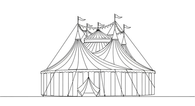 Circus Tent Drawing Outline, Vector Illustration, Entertainment Venue