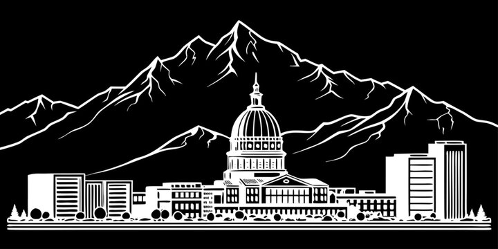 USA, US, U.S, United States - Jackson skyline teton mountains minimal svg geometric line vector black white 