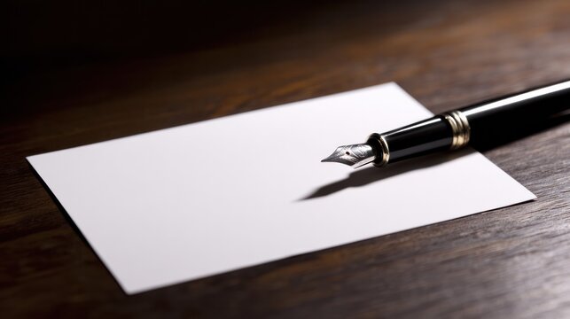 A blank ballot with a fountain pen on a dark wooden desk. public awareness campaigns, NGO reports, designed for public awareness campaigns and NGO communications, drives public awareness.