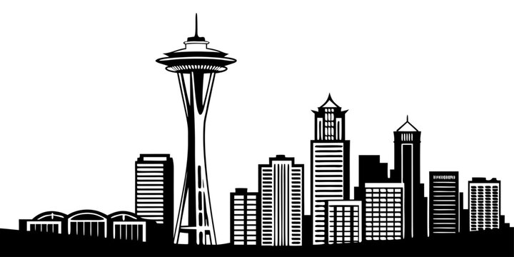 USA, US, U.S, United States - Seattle skyline space needle minimal svg line vector black white