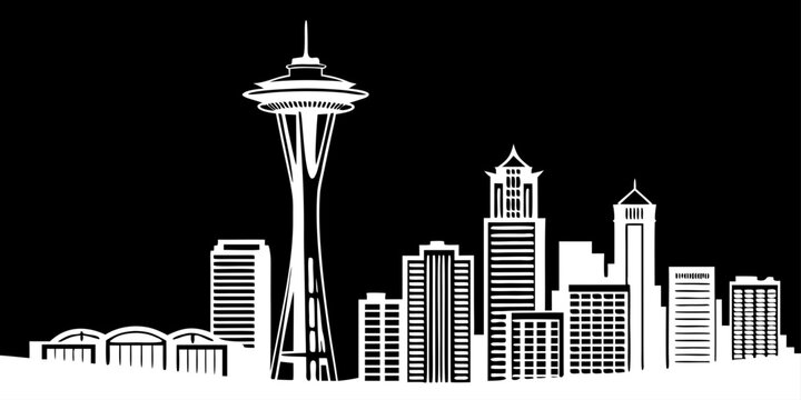 USA, US, U.S, United States - Seattle skyline space needle minimal svg line vector black white