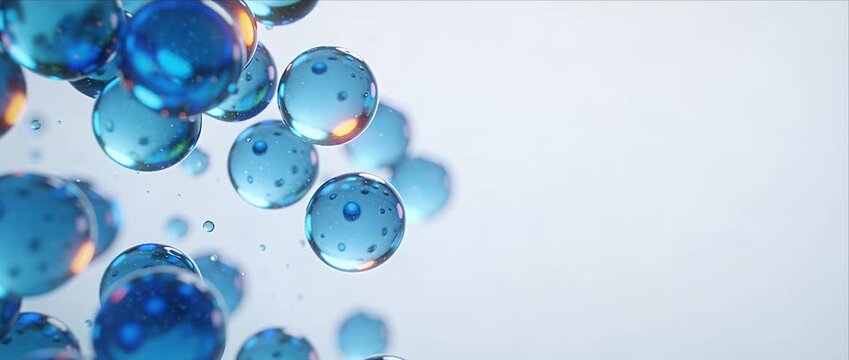 Blue sphere water droplet abstract background clean design floating bubble minimal composition macro closeup smooth surface glass texture soft light glossy reflection science motion purity 3d clean