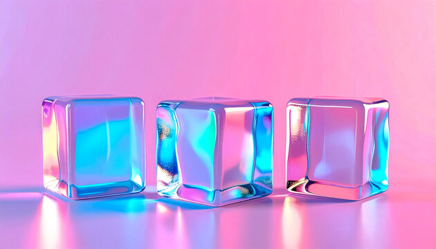 Cubes de galce sur fond rose