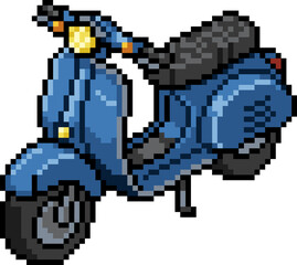 Fototapeta premium Blue motor scooter pixel art vintage moped classic transport isolated illustration