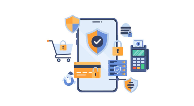 Secure Mobile Banking & Online Payments: Data Protection, E-commerce Safety, and Digital Privacy Concept