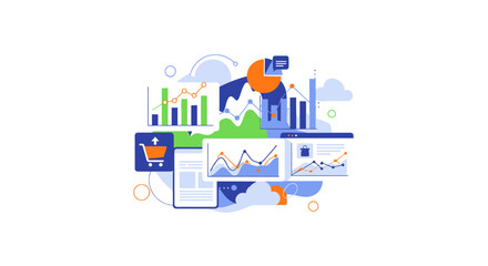 Obraz premium Business Data Analytics & Digital Marketing Optimization with E-commerce & Financial Growth Insights