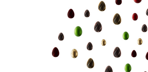 Festive Easter eggs floating in a pattern, isolated on a white background, perfect for holiday greetings, and spring-th © vegefox.com