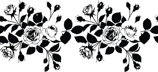 The image shows a black and white floral design, possibly including roses and leaves. It is more of an artistic or graphic type of depiction than a realistic one. © MdMahediHasan