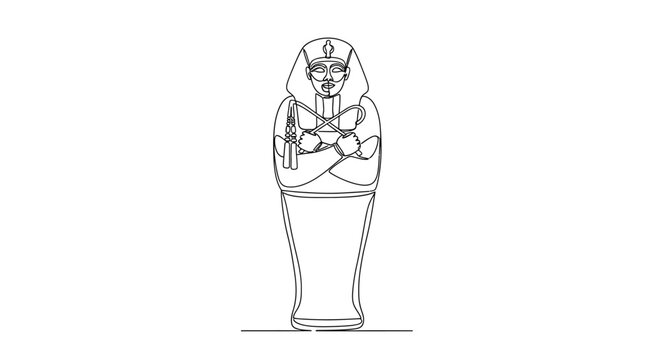 Ancient Egyptian Sarcophagus Outline, Pharaoh Mummy Coffin Illustration