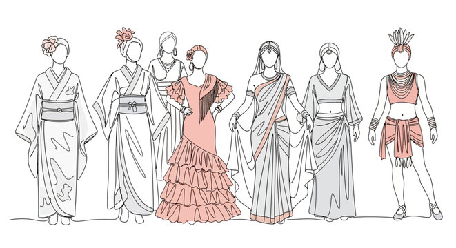 Diverse Cultural Attire: Women's Fashion Through Eras and Regions