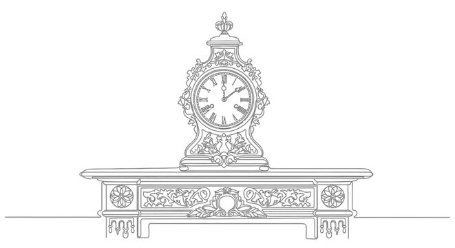 Antique Mantel Clock Drawing - Vintage Timepiece Illustration