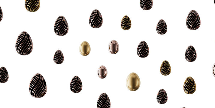 Elegant abstract design of gold, bronze and dark eggs for Easter celebration or spring design. Decorative pattern on whi