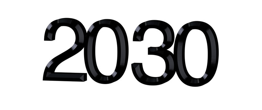 2030 year, future, new year, futuristic number, isolated on white. Illustration or graphic design for commercial or pers