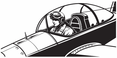 Pilot sitting in the cockpit of a vintage airplane © Hf