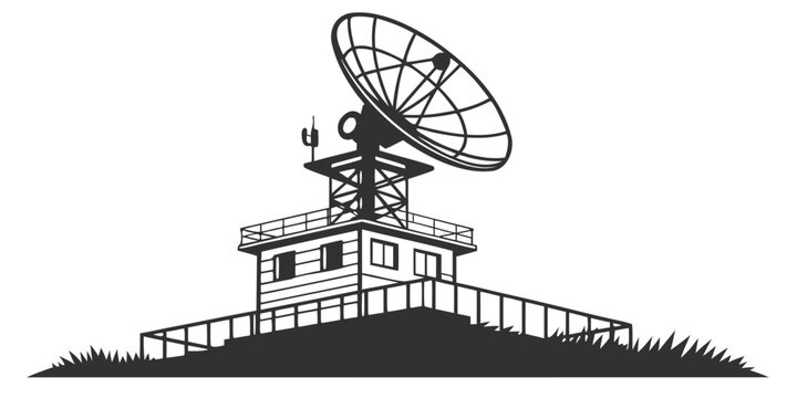 A satellite dish on top of a small building