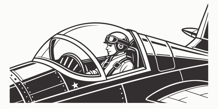 A pilot sitting in the cockpit of a vintage airplane