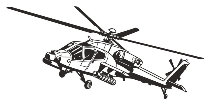 A black and white drawing of a helicopter